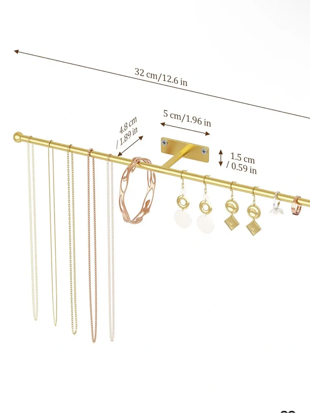 Gold Wall-Mounted Jewelry Organizer Rods - 2 Pack